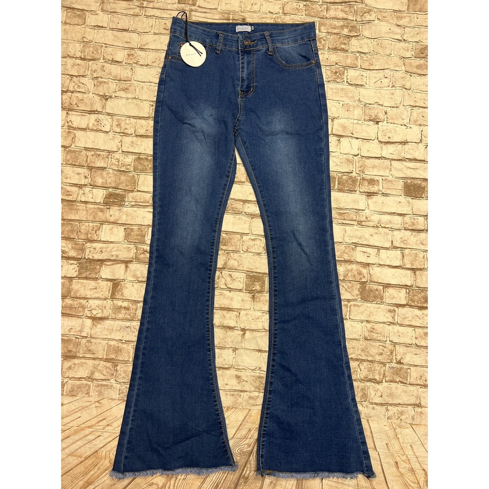 Tea And Cup size 3 raw hem Flare Festival Bell Bottom Blue‎ jeans NWT